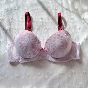 5 bras for $46！US-32C/JP-D70 Japanese Floral Embroidery Satin Bow Push Up Bra